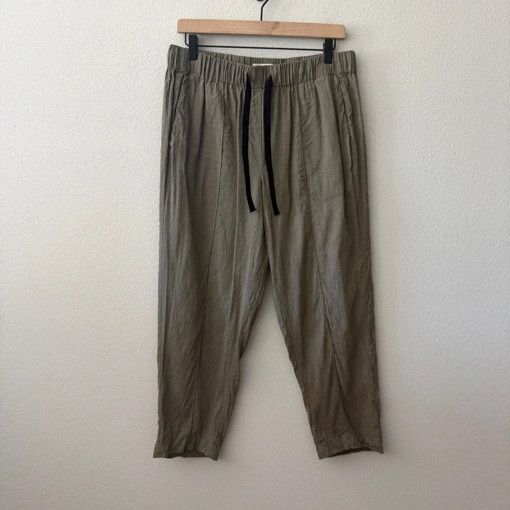 ARITZIA BABTON Women Linen Blend Pull On Pants Size L Minimalist Boho Lagenlook